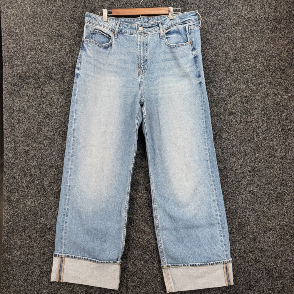 Old Navy Extra High-Rise Wide Leg Jeans Light Wash Cuffed Hem Size 14
